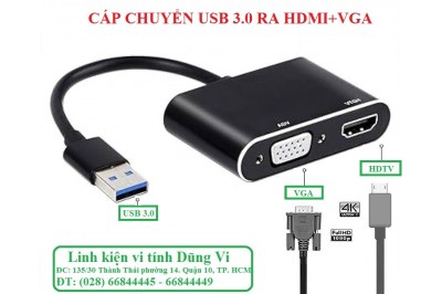 CÁP CHUYỂN USB 3.0 RA 01 cổng HDMI + 1 cổng VGA  